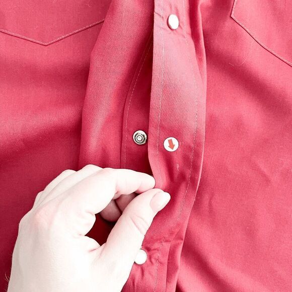 Vintage Karman Mens Pearl Snap Button Western Shirt Burgundy Red Size 15.5-33 - Picture 9 of 10